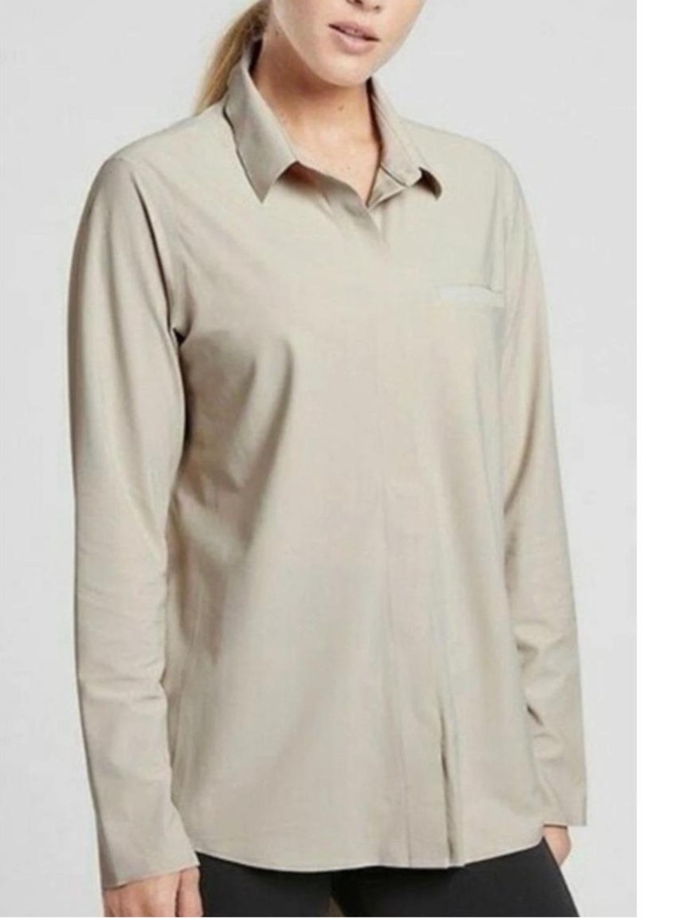 Athleta Beige Relaxed Button-Front Shirt